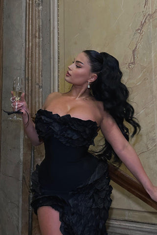 Midnight Siren | Ruffled High-Slit Gown