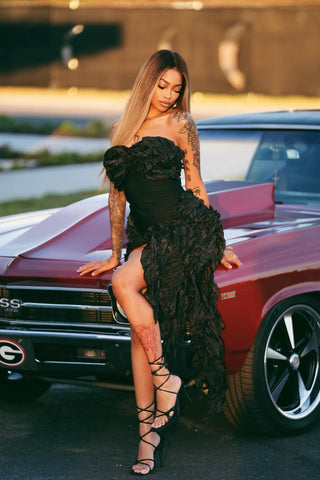 Midnight Siren | Ruffled High-Slit Gown