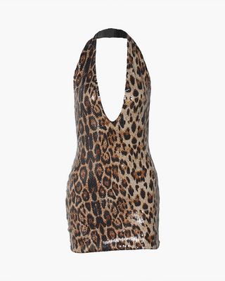 AMINA - LEOPARD BACKLESS DRESS