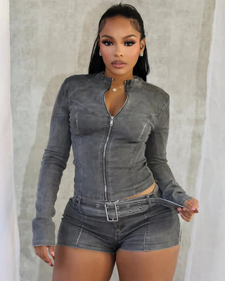 BLAKE - DENIM ZIP UP SET