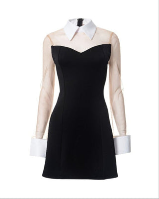 ALIRA Contrast Mesh-Collar Mini Dress-Meeba &amp; Mae