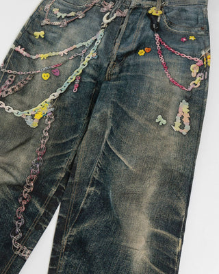 SAFFRON Candy Chain 3D Print Jeans-Meeba &amp; Mae