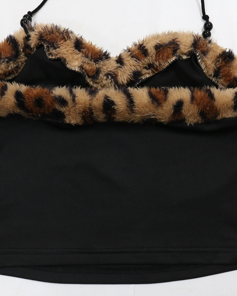 JENNY Leopard Fur Trim Top & Shorts Set-Meeba &amp; Mae