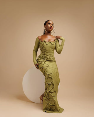 CARAMINA Sculptural Loop Maxi Gown