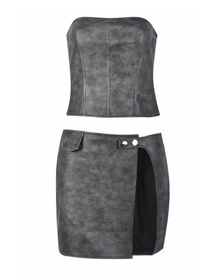 LENORA Bandeau Crop Top & Side Slit Mini Skirt Set-Meeba &amp; Mae