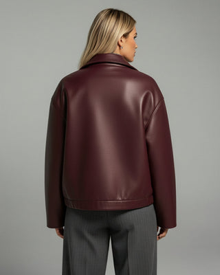 HANELLE Oversized Faux Leather Zip Jacket
