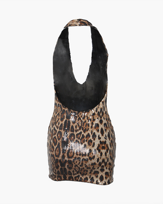 AMINA - LEOPARD BACKLESS DRESS