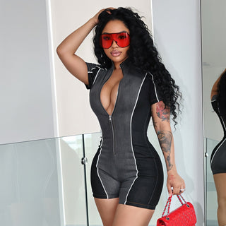 DIXIE Denim Print Romper-Meeba &amp; Mae