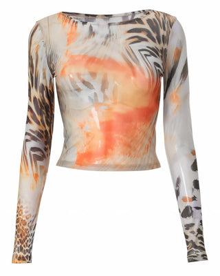 EVELYN Round Neck Long-sleeved Mesh Top-Meeba &amp; Mae