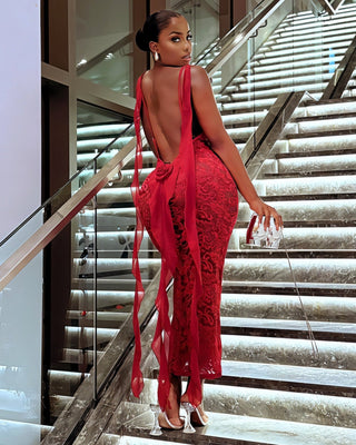 ELISA Backless Floral Lace Midi Dress-Meeba &amp; Mae