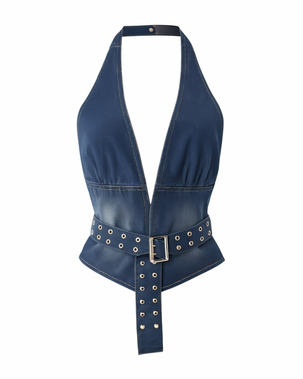 ARIA Denim Buckle Halter Top-Meeba &amp; Mae