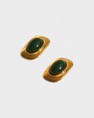 REYANA Green Stone Gold Stud Earrings