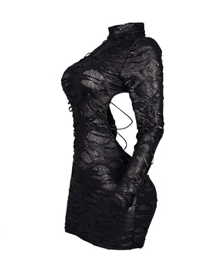 ZIVA Long Sleeve Textured Mini Dress-Meeba &amp; Mae