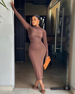 KAIA Hip-wrapped Round Neck Maxi Dress-Meeba &amp; Mae