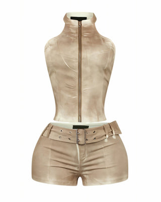 CLARISSA Denim Zip Up Top & Shorts Set-Meeba &amp; Mae