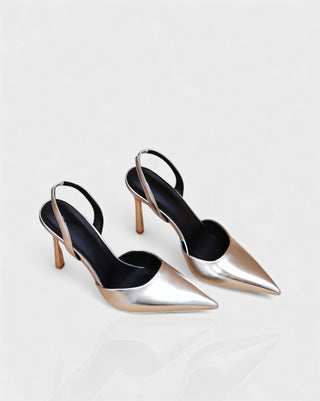AELIN Pointed Silver Closed-Toe Heels