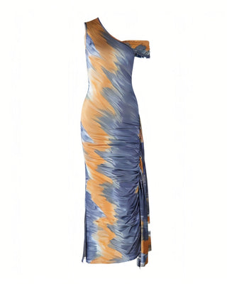AVIVA Oblique Style Printed Maxi Dress-Meeba &amp; Mae