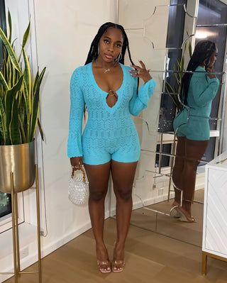 ZELIRAH Open-Knit V-Neck Bell Sleeve Romper-Meeba &amp; Mae