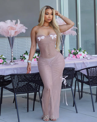 ALEXA Strapless Bowknot Fishtail Maxi Dress-Meeba &amp; Mae