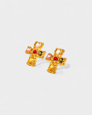 MAINE Multi-Stone Cross Stud Earrings