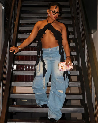 INGRID Denim Ripped Cargo Pants-Meeba &amp; Mae