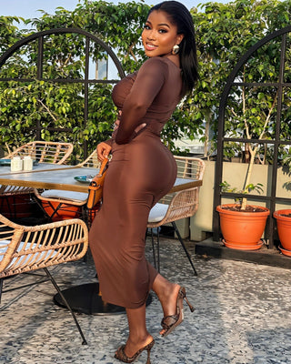 KAIA Hip-wrapped Round Neck Maxi Dress-Meeba &amp; Mae