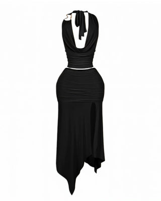 RHIANA Cowl Neck Top & High-Slit Skirt Set-Meeba &amp; Mae