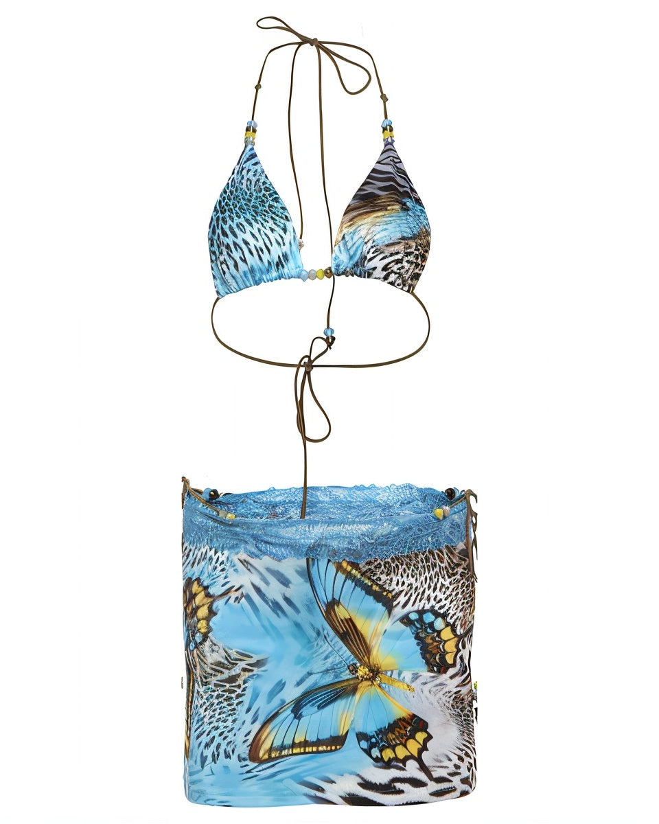 VICTORIA Beaded Leopard & Butterfly Print 3-Piece Bikini Set-Meeba &amp; Mae