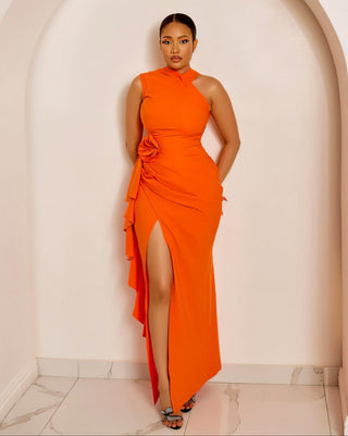 ORISSA High-Slit Rose Detail Maxi Dress-Meeba &amp; Mae