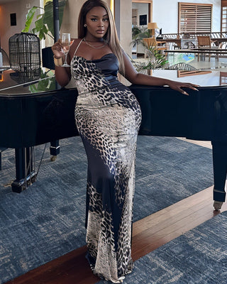 ROSALIE Snake Print Strap Maxi Dress-Meeba &amp; Mae