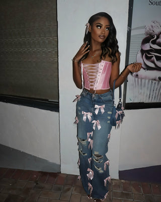 FIONA Ribbon Washed Ripped Denim Jeans-Meeba &amp; Mae