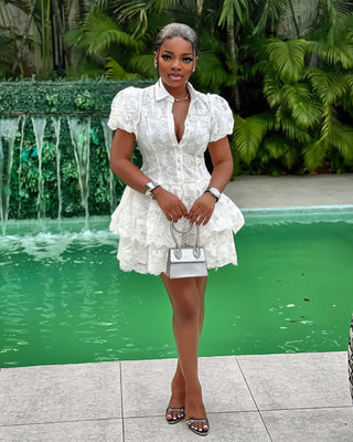 AVELYN Embroidered Puff Sleeve Mini Dress-Meeba &amp; Mae