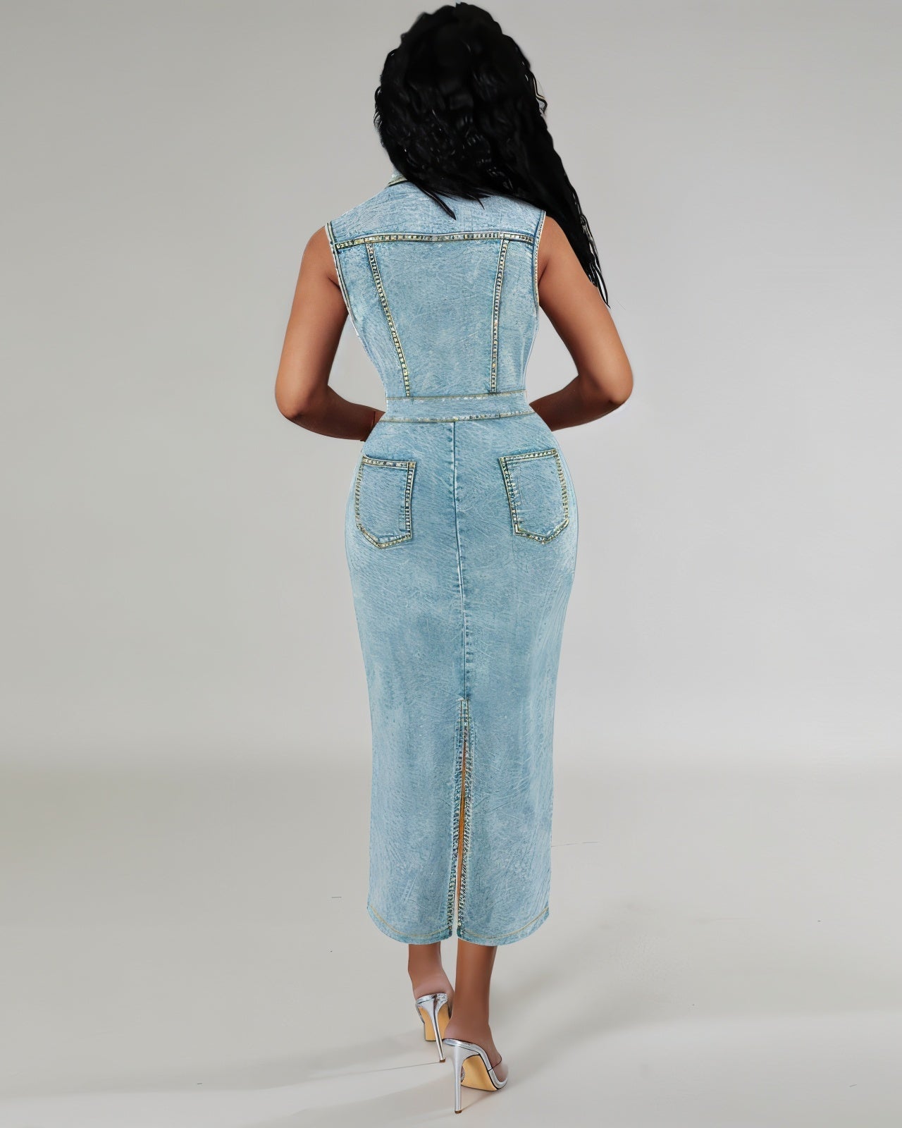 JILLIAN Wash Fitted Denim Dress-Meeba &amp; Mae