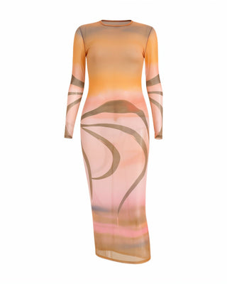 MACY Abstract Print Long Sleeve Mesh Maxi Dress-Meeba &amp; Mae