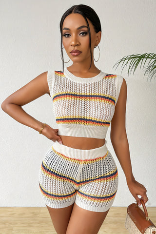 LIORA Crochet Sleeveless Top & High Waist Shorts Set-Meeba &amp; Mae