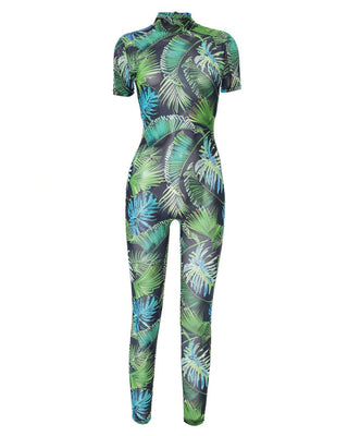 AGATHA Sheer Mesh Tropical Print Jumpsuit-Meeba &amp; Mae