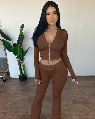 RAINY Zip-Up Hoodie and Flare Pants Set-Meeba &amp; Mae
