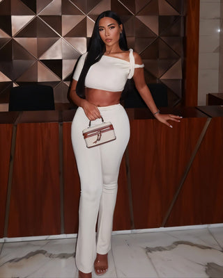 BRIDGET Shoulder Tie Detail & Flared Pants Set-Meeba &amp; Mae