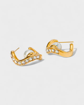 STELLAR Curve Crystal Pearl Earrings