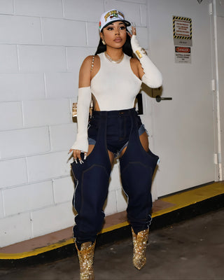 NAMI Distressed Denim Chaps Pants-Meeba &amp; Mae