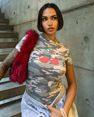 CLAIRE Cherry Detail Camo Print Shirt-Meeba &amp; Mae
