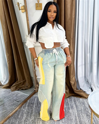 KIANNA Colorblock Wide-Leg Denim Pants-Meeba &amp; Mae