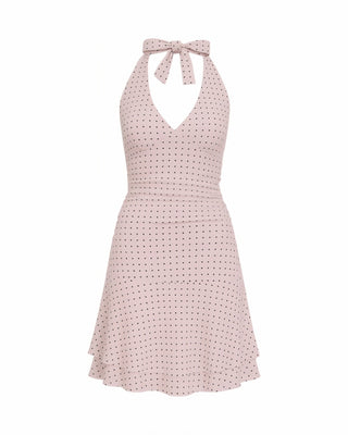 ZENNA Polka Dot Ruffle Halter Mini Dress-Meeba &amp; Mae