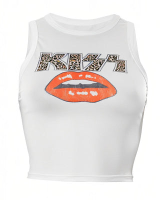 SUZZETE Lip Print Crop Tank Top-Meeba &amp; Mae