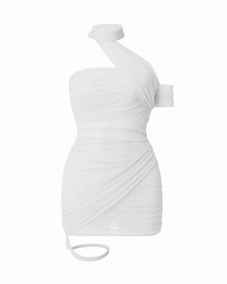 SONIA Draped Mesh Mini Dress-Meeba &amp; Mae