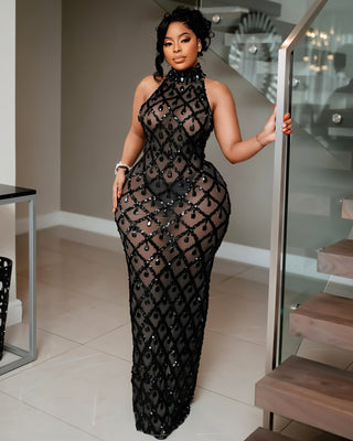 HOPE High Neck Tear Drop Rhinestone Maxi Dress-Meeba &amp; Mae