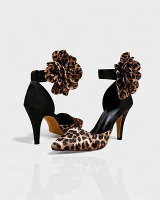 VIVIANA Floral Appliqué Ankle Strap Heels