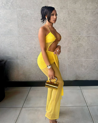 JEMMA Mesh Cutout Drape Jumpsuit-Meeba &amp; Mae