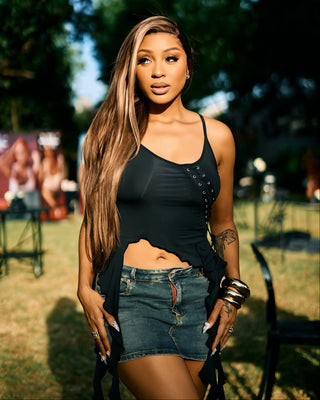 MAXINE Lace-Up Top with Ruffle Details-Meeba &amp; Mae