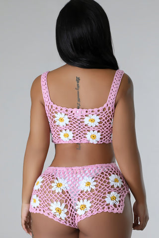 VANIA Floral Crochet Tank Top & Drawstring Shorts Set-Meeba &amp; Mae
